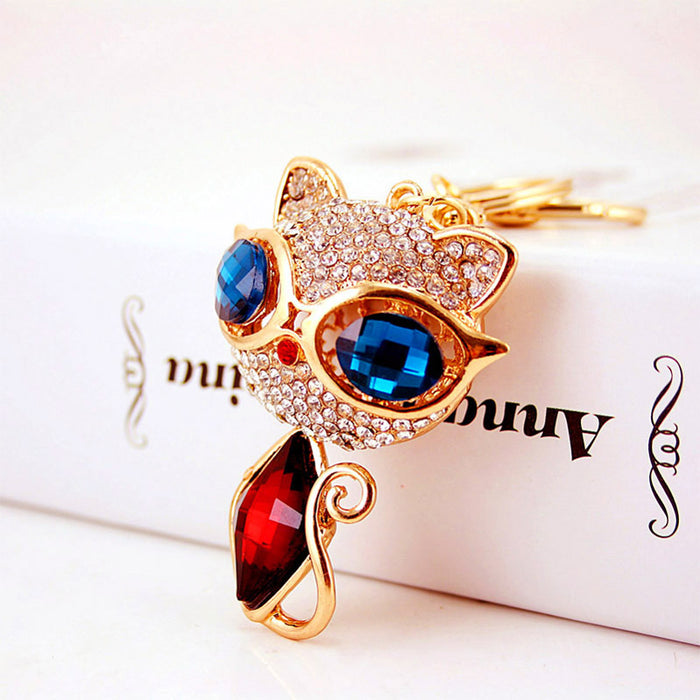 Cute Rhinestone Crystal Cat Animal Car Keychain Bag Charm
