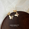 Gold Double Butterfly Earrings Crystal Shell Drops view 1