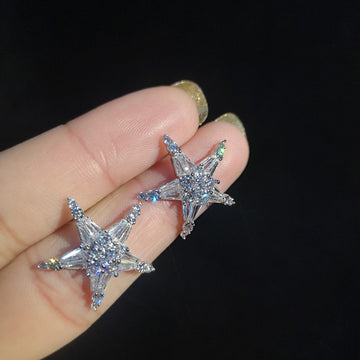 Silver Tone Clear Stone Starfish Stud Earrings Jewelry