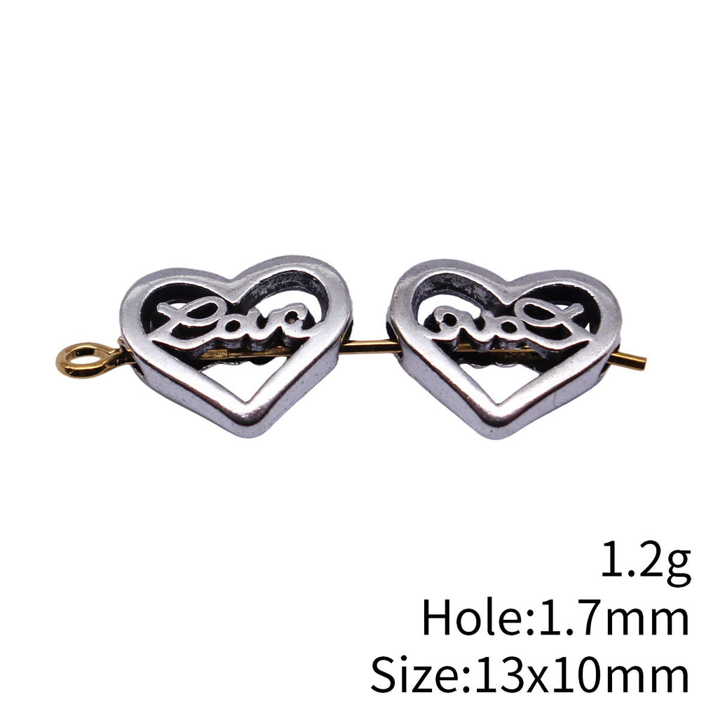 13x10mm 1.2g Antique Silver Zinc Alloy Love Heart Loose Metal Beads for DIY Bracelet Jewelry Making