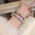Silver Crystal Flower Baguette Box Clasp Bracelets Four view 2