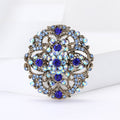 Vintage Openwork Round Crystal Brooch in Red or Blue view 3