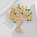 Yellow and Green Crystal Tree Gold Tone Metal Brooch Pin view 5