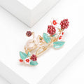 Enamel Squirrel Grape Vine Brooch Red Berries Leaves view 3