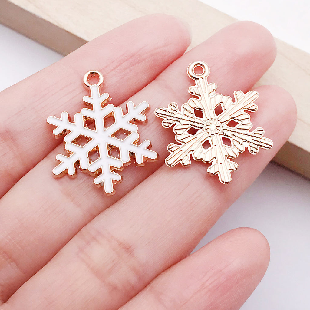 Zinc Alloy Enamel Christmas Snowflake Charm Pendant for DIY Necklace Earrings