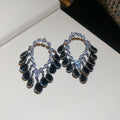 Black Teardrop Beaded Chandelier Earrings in Two Metal Tones view 6
