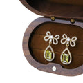Green Teardrop Crystal Bow Stud Earrings With Polished Metal Details view 5