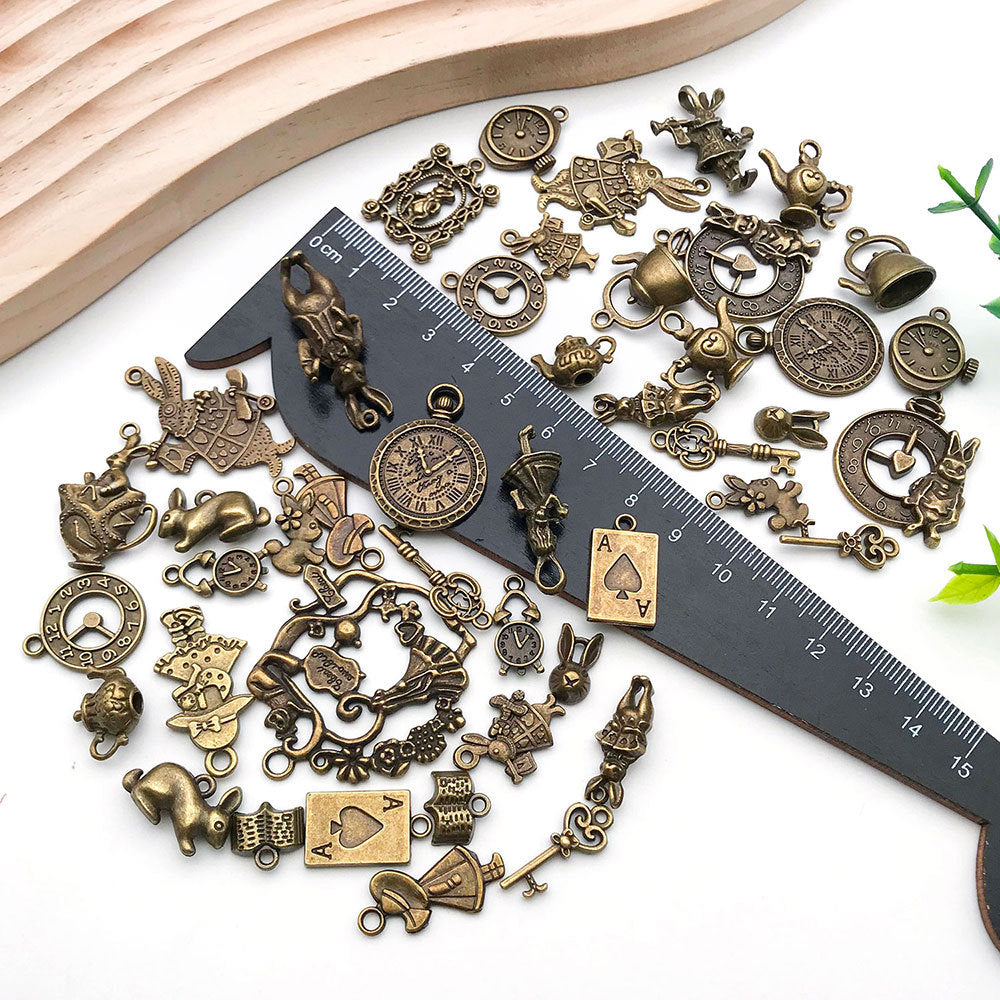 Antique Bronze Zinc Alloy Rabbit Teapot Clock Key Charm Pendants for DIY Wonderland Jewelry