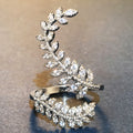 Long Leaf Branch Adjustable Open Ring In Polished Silver Tone view 2