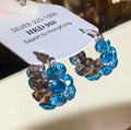 Blue Crystal Scalloped Hoop Earrings with Silver Tone Beaded Edges view 1