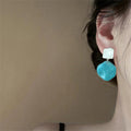 White Square and Marbled Disc Drop Stud Earrings With Metal Details view 3