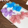 Sheer Fabric Petal Stud Earrings in Pink Purple and Blue view 2