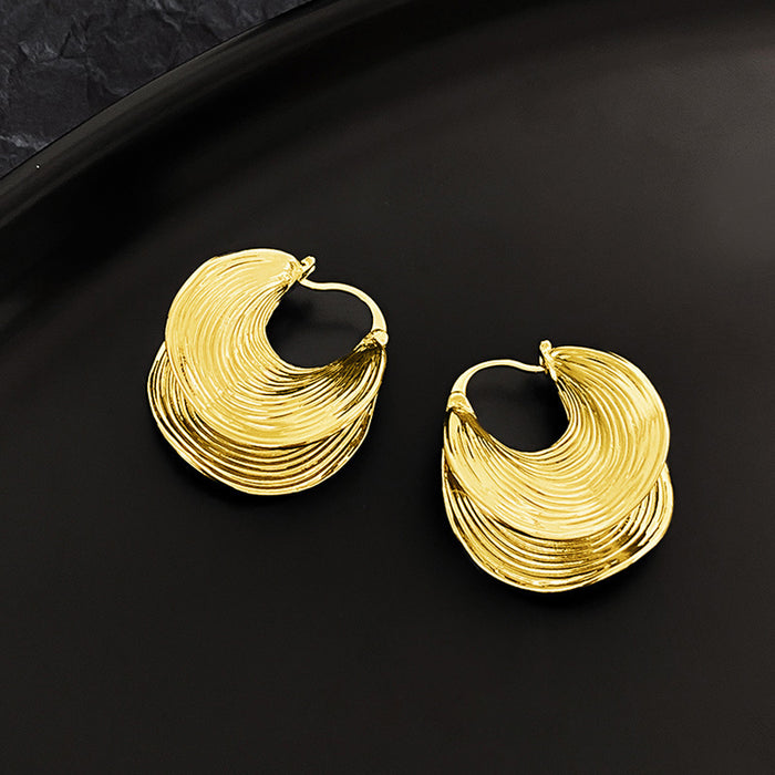 Gold Tone Layered Wire Texture Hoop Earrings Jewelry