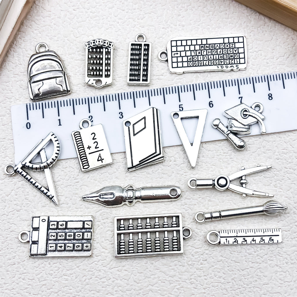 Zinc Alloy School Bag Ruler Stationery Charm Pendant for Bracelets Necklaces and Earrings