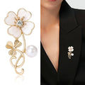 Shell Effect Flower Stem Brooch in Gold or Silver With Pearl view 2