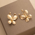 Hammered Gold Tone Butterfly Oversized Statement Stud Earrings view 2