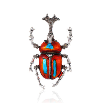 Red Silver Tone Beetle Crystal Two Designs Metal Brooch Pin