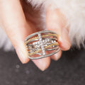 Two Tone Silver Gold Cross Multi Band Crystal Ring Sizes 6-10 view 3