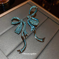 Crystal Bow Statement Earrings in Blue and Silver Tones view 4