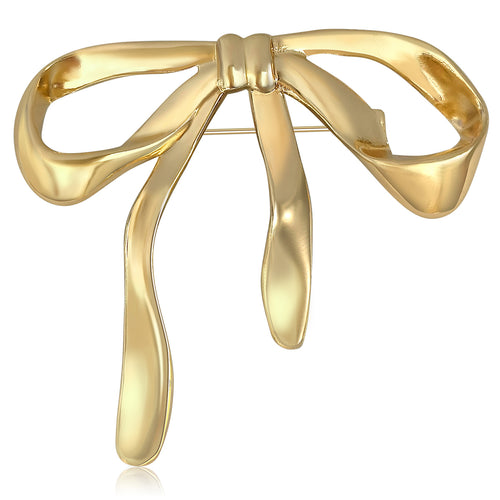 Sculpted Metal Bow brooch In Gold And Silver Tone Decorative Lapel Pin shown in front view on a light background