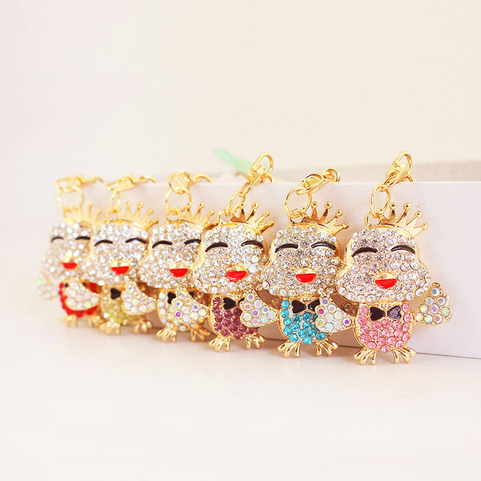 Crowned Chick Rhinestone Keychain With Bow, Seven Style Options