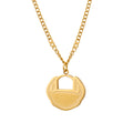 Chinese Lock Pendant Necklace Flat Link Chain Gold Steel Rose Gold view 5