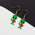 Green Enamel Alien Fishhook Dangle Earrings Two Styles view 7