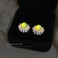 Gold Tone Clear Stone Sunburst And Green Round Stud Earrings view 4