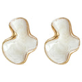 Gold Tone White Pearlescent Abstract Organic Shape Stud Earrings view 5