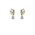 Gold Tone Cream Cat Eye Butterfly Clear Drop Stud Earrings view 5