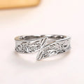 Silver Engraved Leaf Scroll Wrap Open Ring Sizes 6-10 view 5