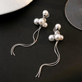 White Pearl Look Cluster and Silver Chain Tassel Earrings view 2