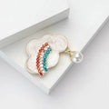 White Cloud Rainbow Brooch Rhinestones Pearl Drop Metal Pin Brooch view 3