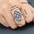 Deep Blue Enamel Interlaced Art Deco Statement Ring Silver Tone view 4