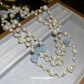 White Pearl Look Double Strand Necklace with Gold Chain view 4