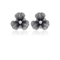Black Sheer Four Petal Flower Statement Stud Earrings view 5