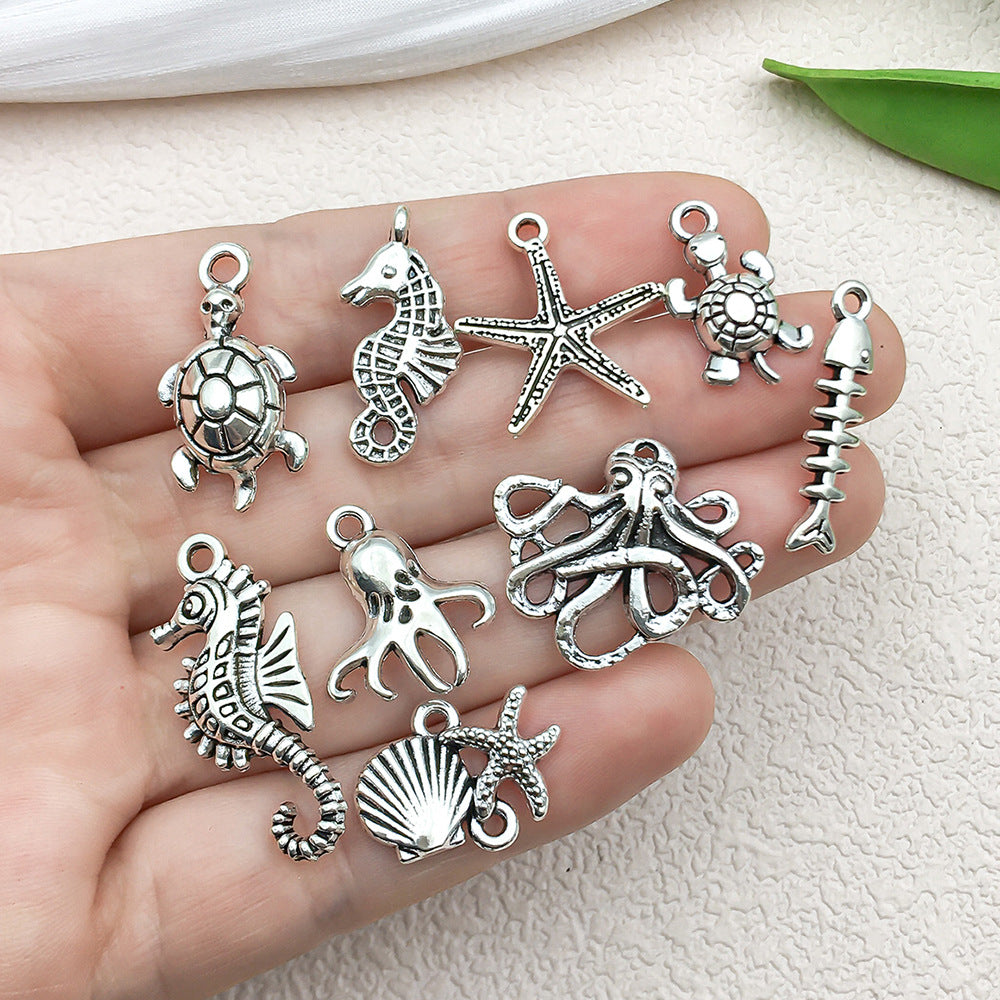 Antique Silver Zinc Alloy Seahorse Turtle Starfish Charm Pendant for DIY Ocean Jewelry