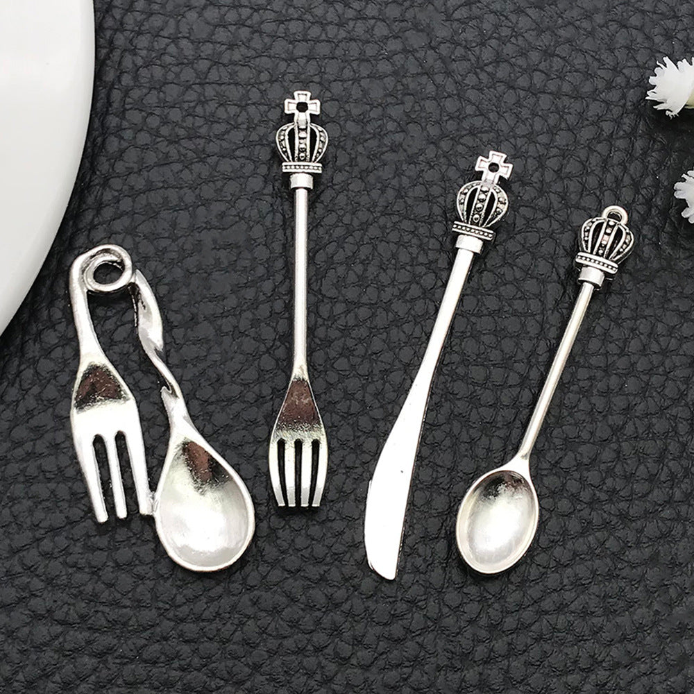 Vintage Zinc Alloy Crown Knife Fork Spoon Charm Pendants for Handmade Jewelry DIY