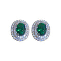 Emerald Green Oval Crystal Halo Stud Earrings For Women view 5