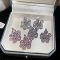 Crystal Flower Double Sided Earrings in White Purple and Pink view 4