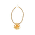 Gold Textured Daisy Flower Earrings Twisted Rope Choker Necklace view 5