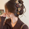 Brown Mixed Tweed Bow Large Hair Claw Clip Coffee Tone view 5