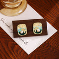 Orange and Blue Landscape Square Statement Stud Earrings view 7