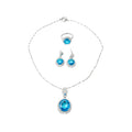 Silver Green Oval Blue Round Crystal Necklace Ring Earring Sets view 5