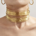 Multi-Strand Wire Open Choker Cuff Ring Gold Silver Stainless view 3