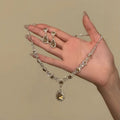Silver Champagne Teardrop Crystal Necklace Earrings Jewelry Set view 2