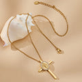 Gold Cross Necklace Zircon Halo Religious Medallion Pendant view 3