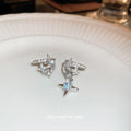 Silver Tone Crystal Star Moonstone Asymmetric Clip Earrings view 4