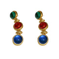 Colorful Cabochon Drop Earrings In Two Designs With Polished Metal Tone Details view 5