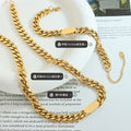 Cuban Link ID Plate Necklace Bracelet Set Gold Steel view 2
